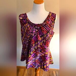 Spense Womens Scoop Tank Top Sleeveless Multicolor Floral Size XL